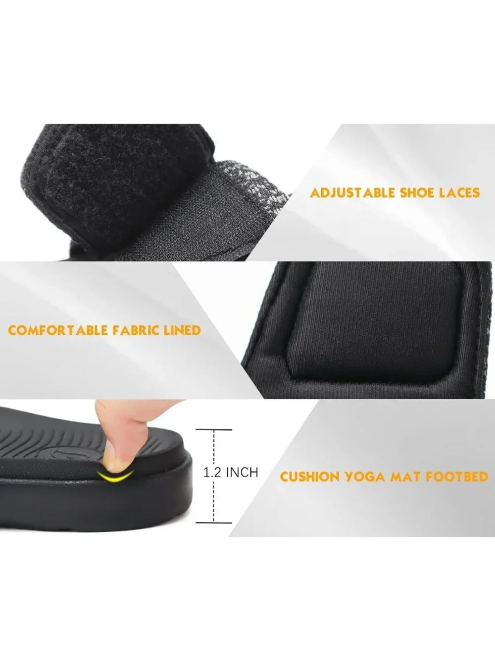 Men's Black Arch Support Sport Slides Open Toe Adjustable Orthotic Sandal Shoes